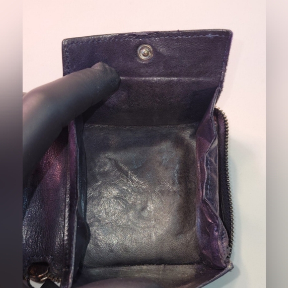 Jimmy Choo Navy Blue Silver Star Studded Martina Leather Zipper Bi-fold Wallet - Picture 7 of 14